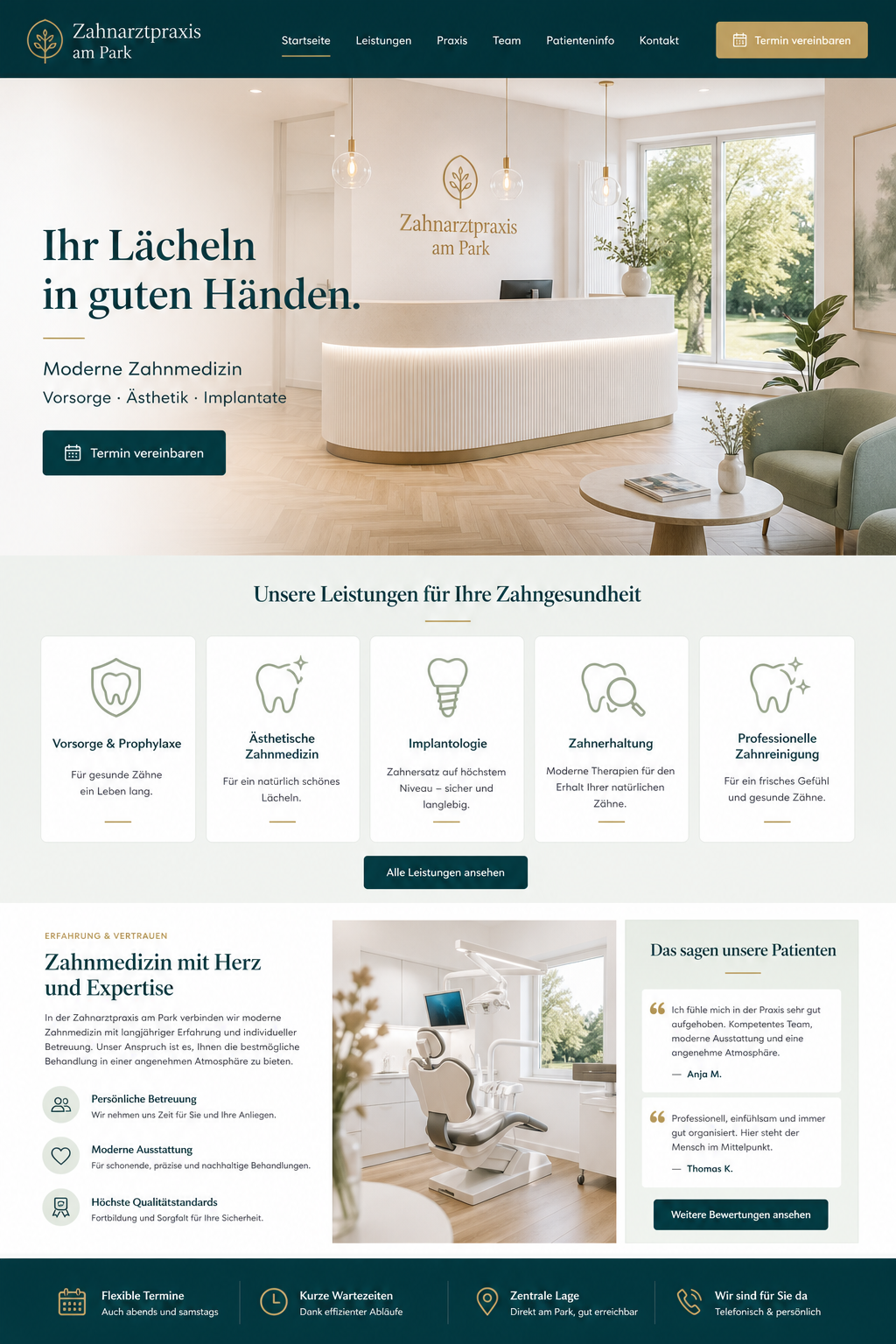 Beispielansicht einer Zahnarztpraxis-Webseite im PREMIUM-Paket