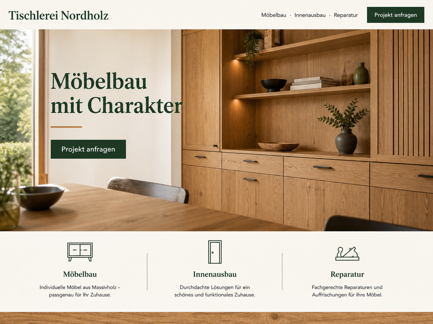 Beispielansicht einer Tischlerei-Webseite im START-Paket